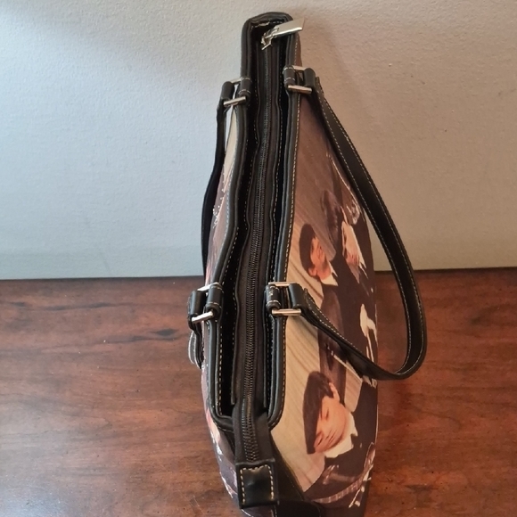 Beatles Band Print Black Zippered Tote Bag - Picture 11 of 13